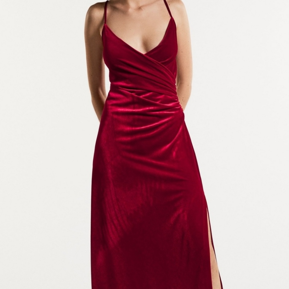 Zara Pleated Velvet Dress NWOT